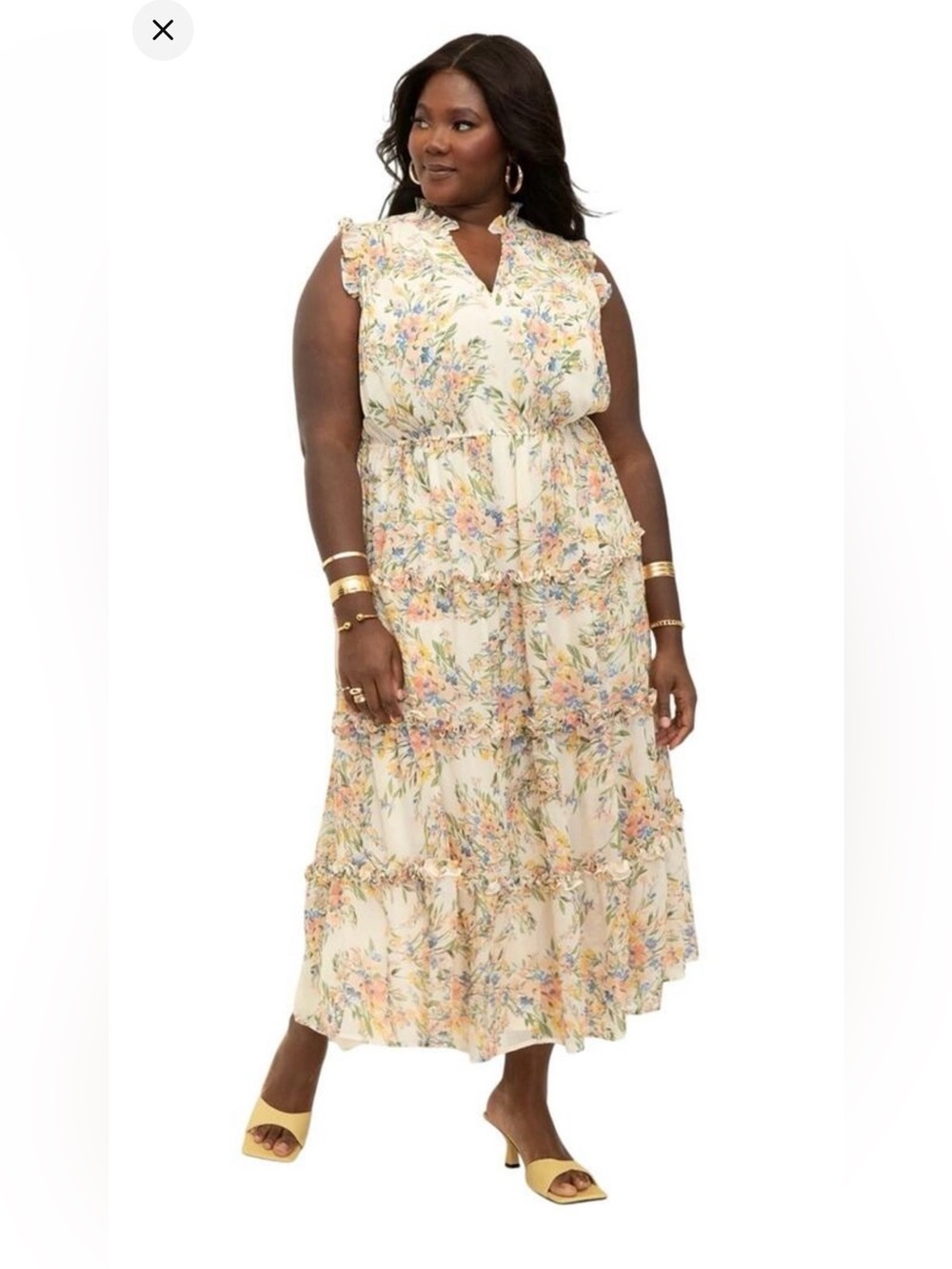 Eloquii Elements Floral Sleeveless Ruffle Trim Tiered Maxi Dress Size 20